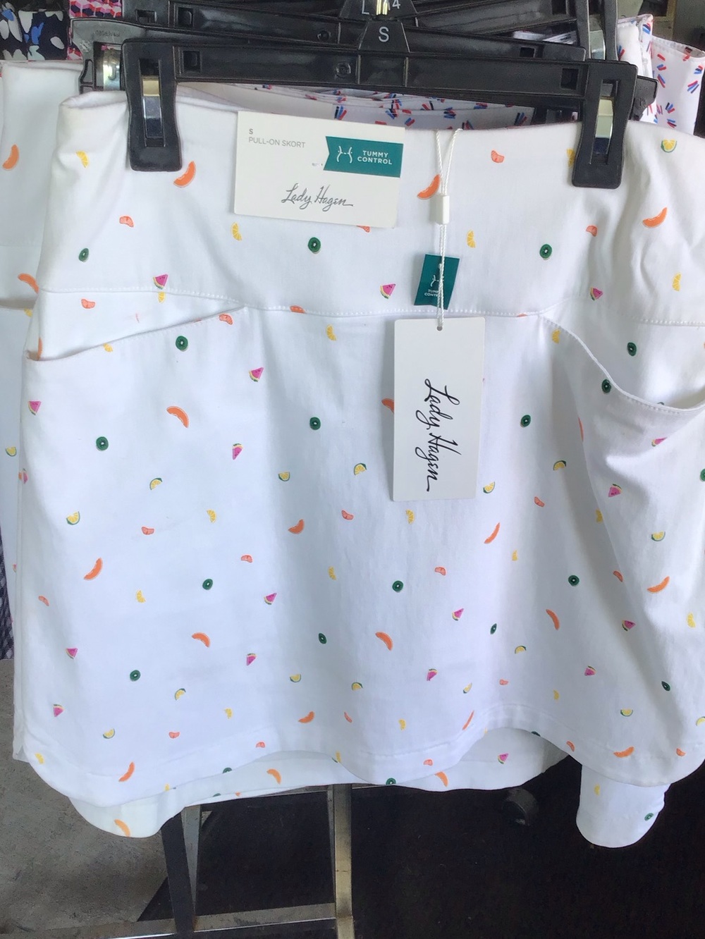 Lady Hagen White Girls' Pull-On Skort with Multicolor Fruit Accent